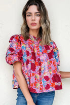 Floral Puff Sleeve Button-Up Top-Tops-Krush Kandy, Women's Online Fashion Boutique Located in Phoenix, Arizona (Scottsdale Area)