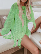 Double Take Openwork Tassel Hem Long Sleeve Knit Cover Up-Krush Kandy, Women's Online Fashion Boutique Located in Phoenix, Arizona (Scottsdale Area)