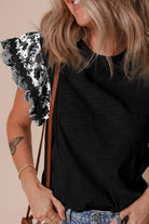 Round Neck Printed Ruffled Cap Sleeve Blouse-Tops-Krush Kandy, Women's Online Fashion Boutique Located in Phoenix, Arizona (Scottsdale Area)