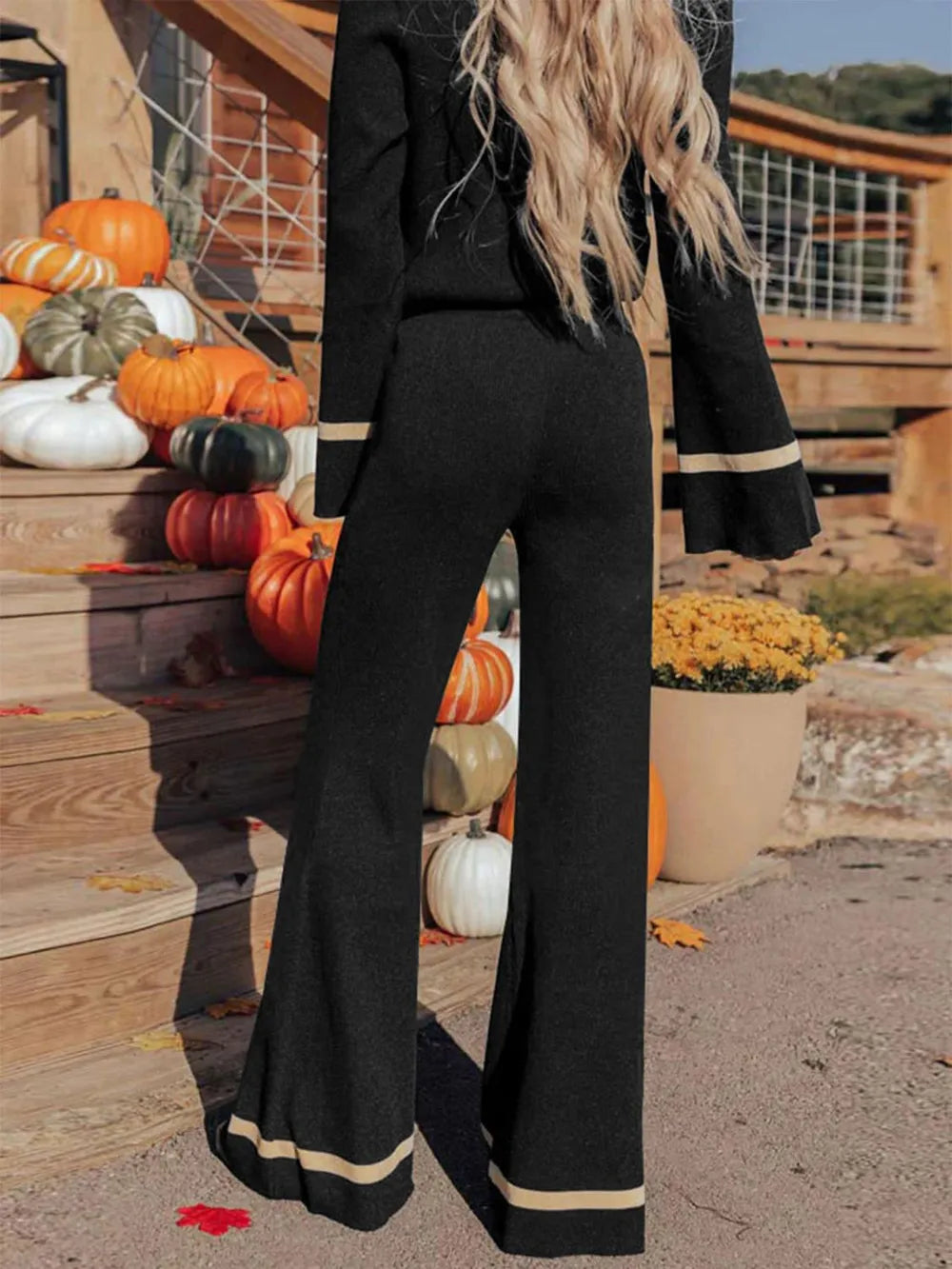 Perfee V-Neck Long Sleeve Top and Pants Set-2 Piece Outfit Sets-Krush Kandy, Women's Online Fashion Boutique Located in Phoenix, Arizona (Scottsdale Area)