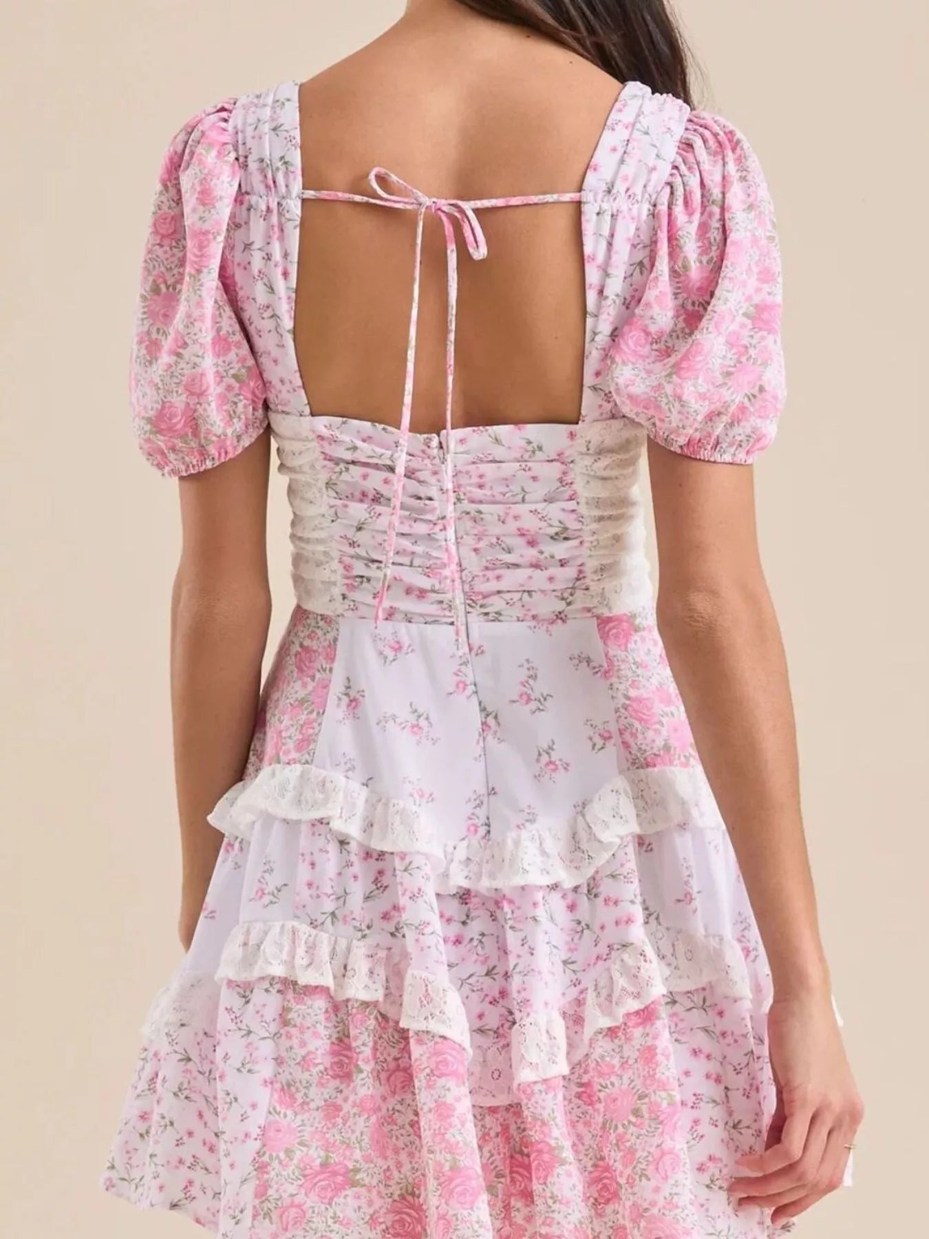 Floral Puff Sleeve Tiered Mini Dress-Dresses-Krush Kandy, Women's Online Fashion Boutique Located in Phoenix, Arizona (Scottsdale Area)
