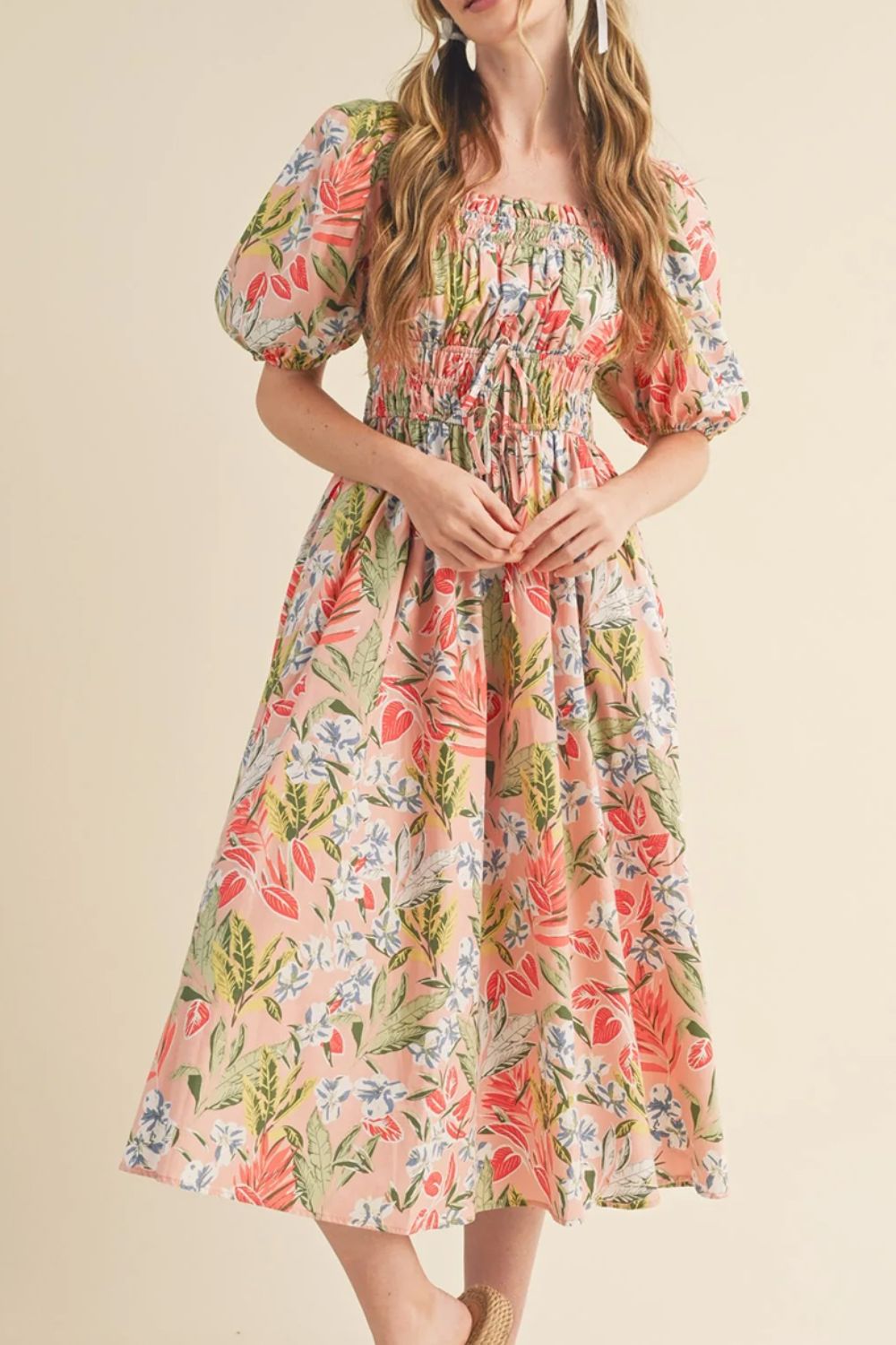 Smocked Floral Midi Dress-Dresses-Krush Kandy, Women's Online Fashion Boutique Located in Phoenix, Arizona (Scottsdale Area)