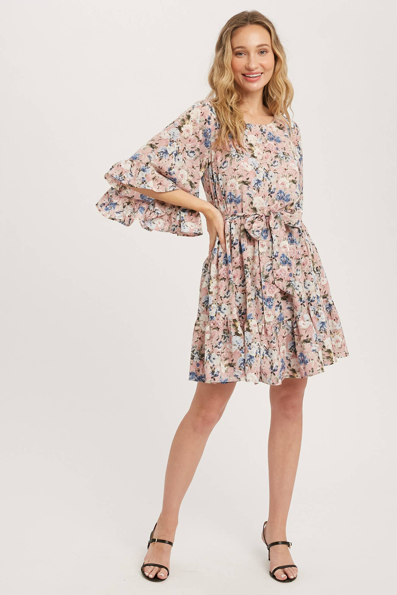 Floral Print Angel Sleeves Dress-Dresses-Krush Kandy, Women's Online Fashion Boutique Located in Phoenix, Arizona (Scottsdale Area)