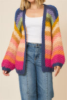 Multi Color Lantern Sleeve Handmade Large Gauge Cardigan-Cardigans-Krush Kandy, Women's Online Fashion Boutique Located in Phoenix, Arizona (Scottsdale Area)
