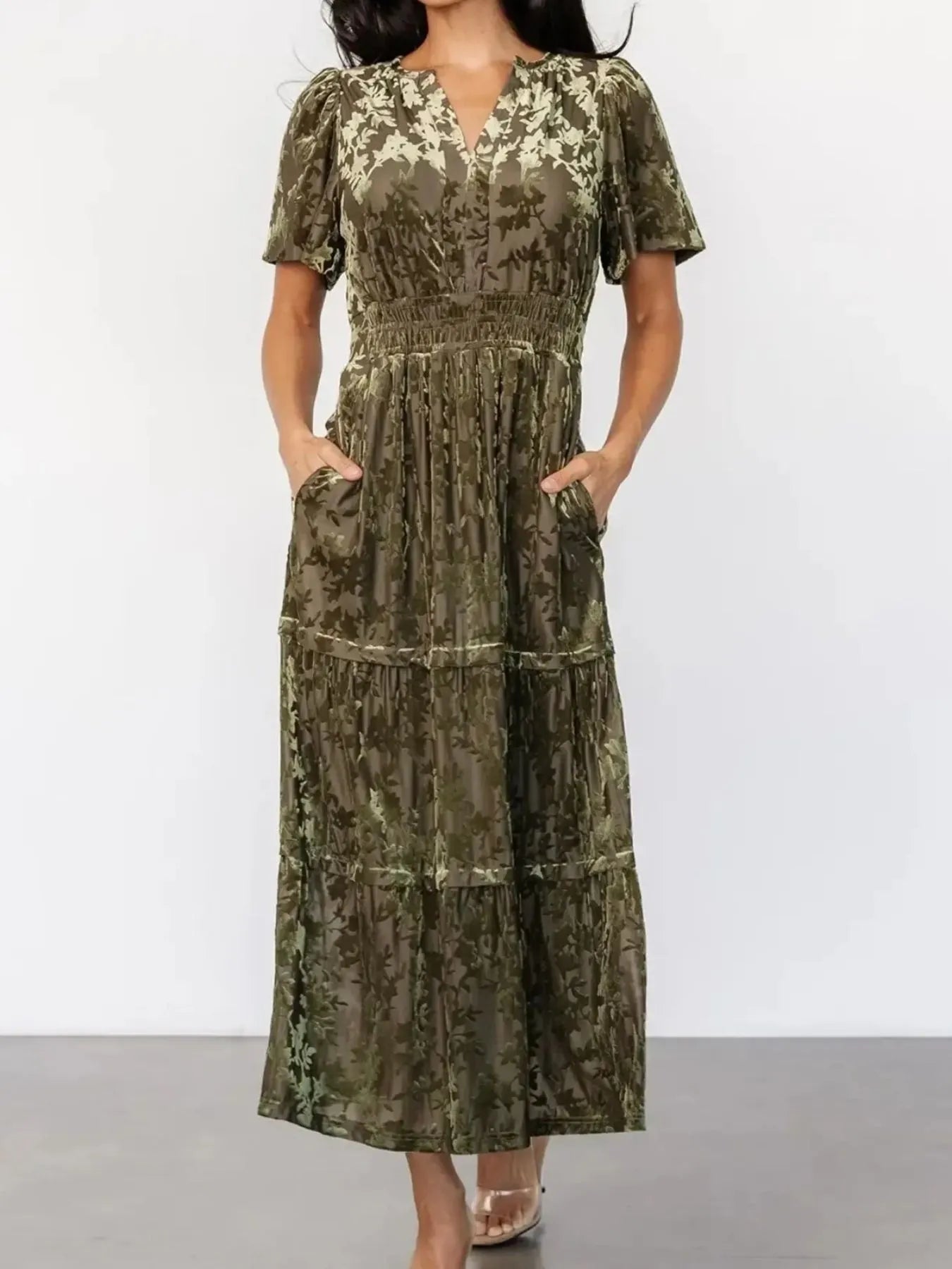 Notched Short Sleeve Tiered Dress-Dresses-Krush Kandy, Women's Online Fashion Boutique Located in Phoenix, Arizona (Scottsdale Area)