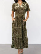 Notched Short Sleeve Tiered Dress-Dresses-Krush Kandy, Women's Online Fashion Boutique Located in Phoenix, Arizona (Scottsdale Area)