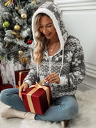 Drawstring Snowflake Zip Up Hooded Outerwear-Hoodies-Krush Kandy, Women's Online Fashion Boutique Located in Phoenix, Arizona (Scottsdale Area)