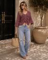 Front Drawstring Accent Crochet Top