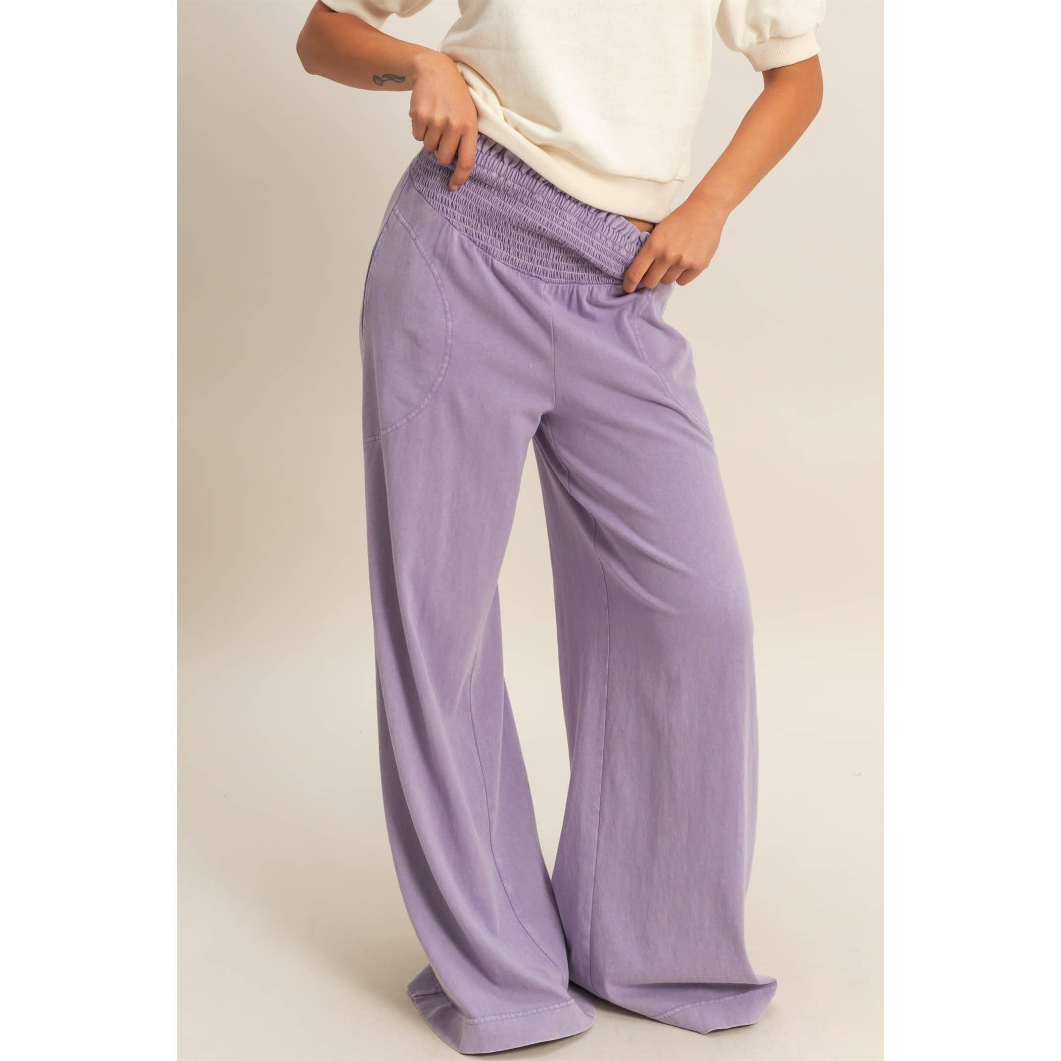 So Fetch Mineral Washed Wide-Leg Smocked Waist Pants | 6 Colors