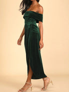 Off-Shoulder Wrap Dress with Side Slit-Dresses-Krush Kandy, Women's Online Fashion Boutique Located in Phoenix, Arizona (Scottsdale Area)