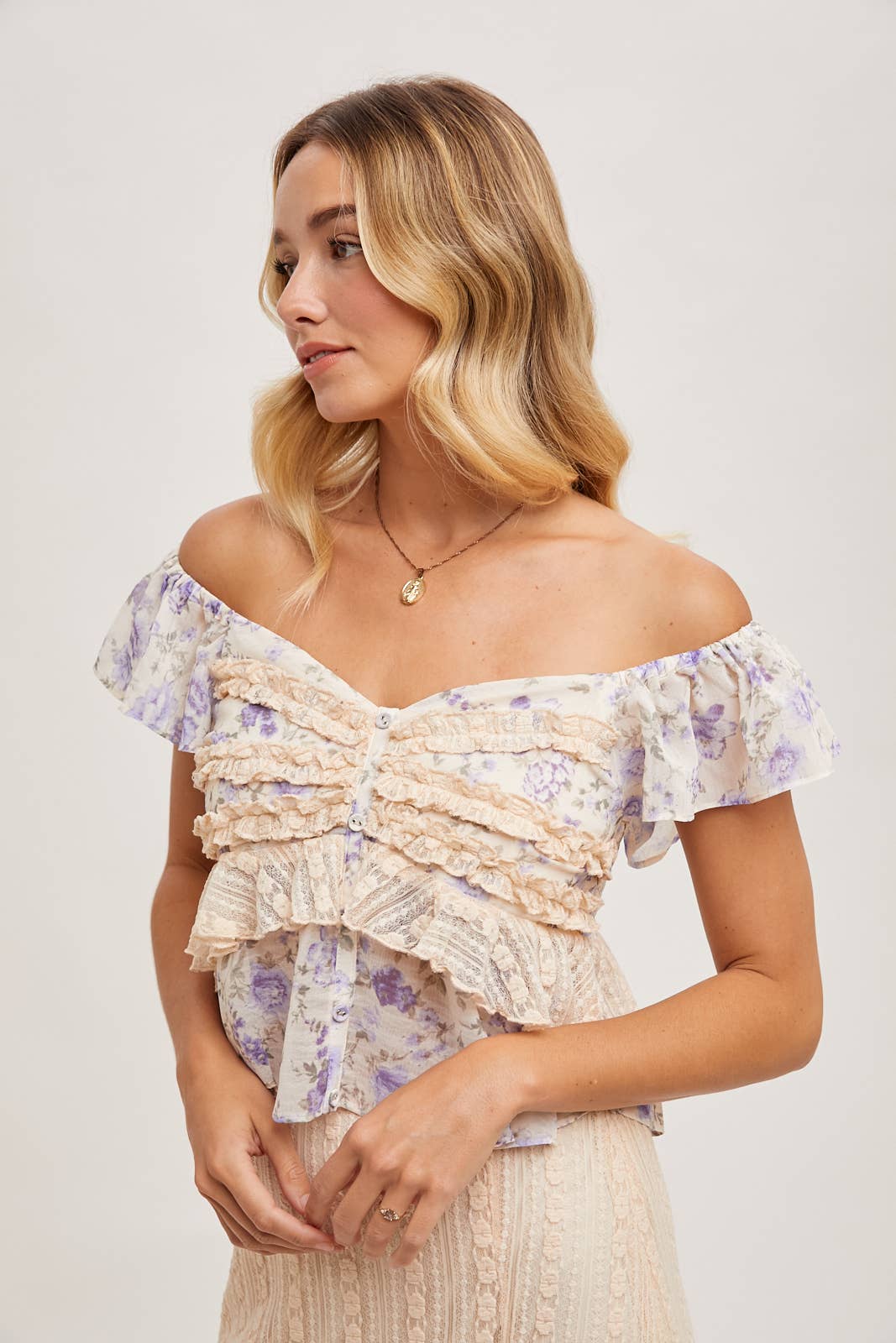 Floral Print Ruffle Lace Trimmed Sweetheart Neck Top-Tops-Krush Kandy, Women's Online Fashion Boutique Located in Phoenix, Arizona (Scottsdale Area)