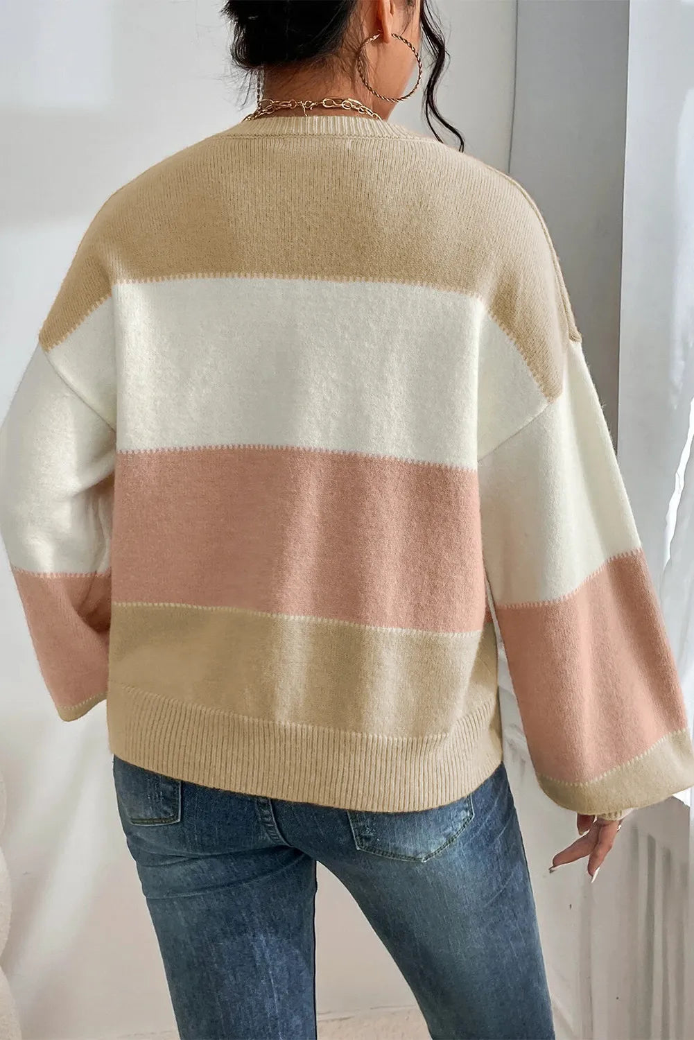 Color Block Round Neck Lantern Sleeve Sweater-Krush Kandy, Women's Online Fashion Boutique Located in Phoenix, Arizona (Scottsdale Area)