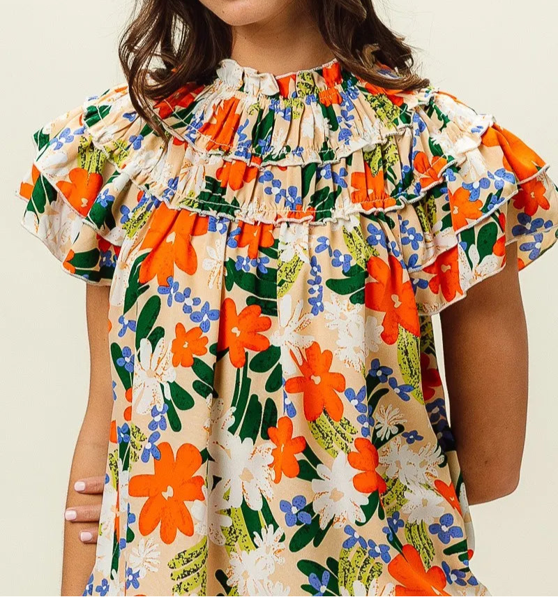 BiBi Multi Color Floral Print Woven Top-Tops-Krush Kandy, Women's Online Fashion Boutique Located in Phoenix, Arizona (Scottsdale Area)