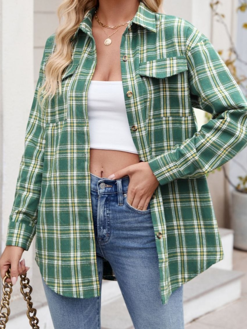 Mandy Plaid Button Up Long Sleeve Shirt-Long Sleeve Tops-Krush Kandy, Women's Online Fashion Boutique Located in Phoenix, Arizona (Scottsdale Area)