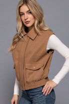 Notched Collar Soft Felt Zip Up Vest-Vests-Krush Kandy, Women's Online Fashion Boutique Located in Phoenix, Arizona (Scottsdale Area)