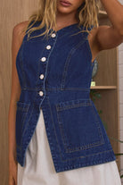Sleeveless Button-Front Denim Vest Top-Tops-Krush Kandy, Women's Online Fashion Boutique Located in Phoenix, Arizona (Scottsdale Area)