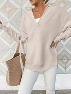 Half Zip Long Sleeve Knit Top-Sweaters-Krush Kandy, Women's Online Fashion Boutique Located in Phoenix, Arizona (Scottsdale Area)