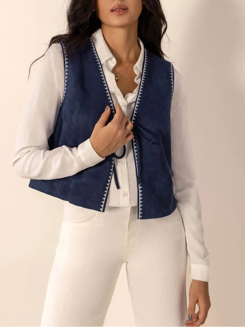 Tied Contrast Trim Vest-Vests-Krush Kandy, Women's Online Fashion Boutique Located in Phoenix, Arizona (Scottsdale Area)