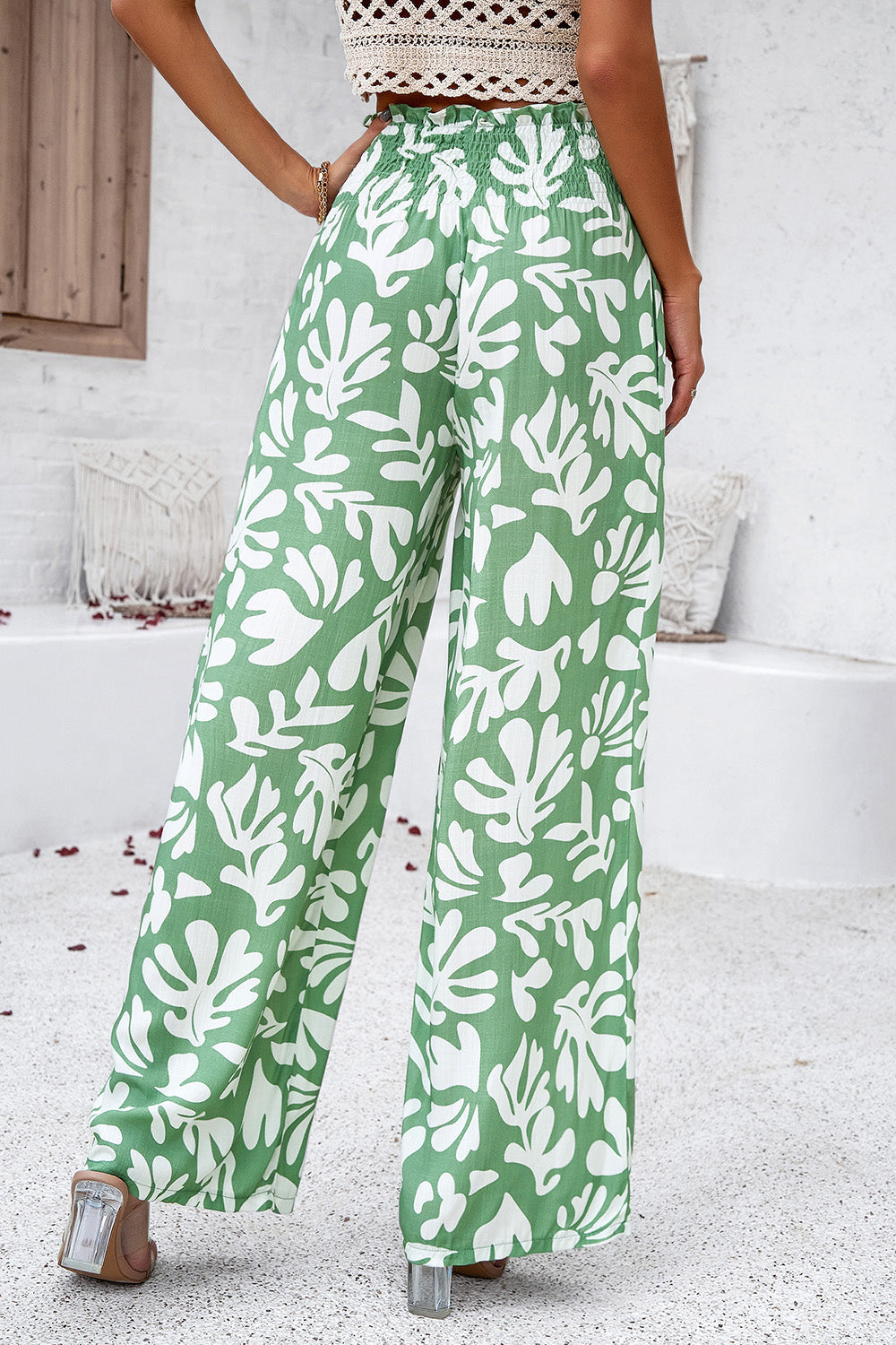 Smocked Printed Wide Leg Pants with Pockets-Pants-Krush Kandy, Women's Online Fashion Boutique Located in Phoenix, Arizona (Scottsdale Area)