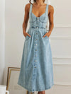 Sweetheart Neck Button-Front Midi Denim Dress-Krush Kandy, Women's Online Fashion Boutique Located in Phoenix, Arizona (Scottsdale Area)