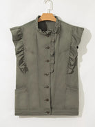 Ruffled Patchwork Denim Jacket Vest-Krush Kandy, Women's Online Fashion Boutique Located in Phoenix, Arizona (Scottsdale Area)