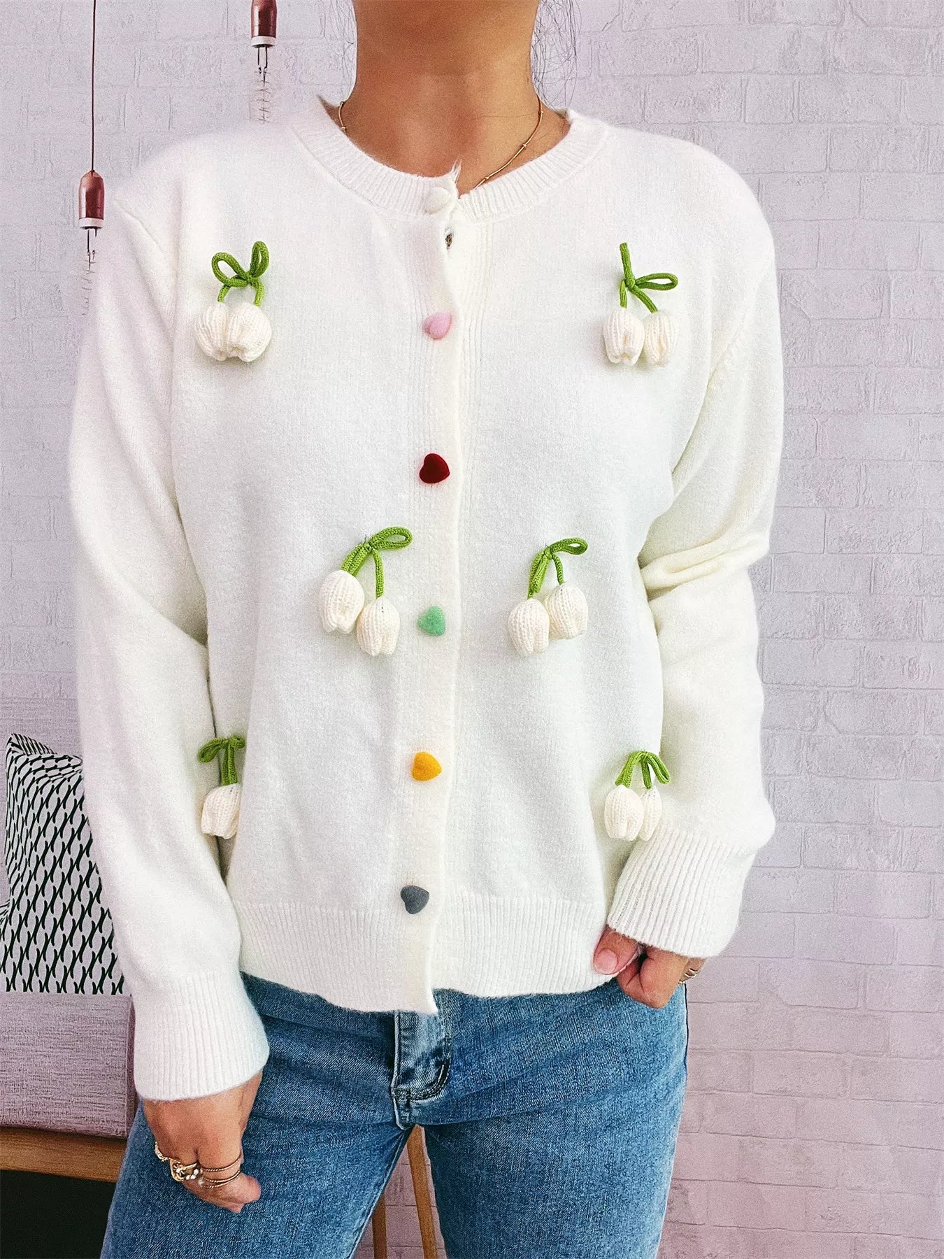 Flower Button Up Long Sleeve Cardigan-Cardigans-Krush Kandy, Women's Online Fashion Boutique Located in Phoenix, Arizona (Scottsdale Area)