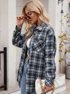 Mandy Pocketed Plaid Collared Neck Long Sleeve Shirt-Krush Kandy, Women's Online Fashion Boutique Located in Phoenix, Arizona (Scottsdale Area)