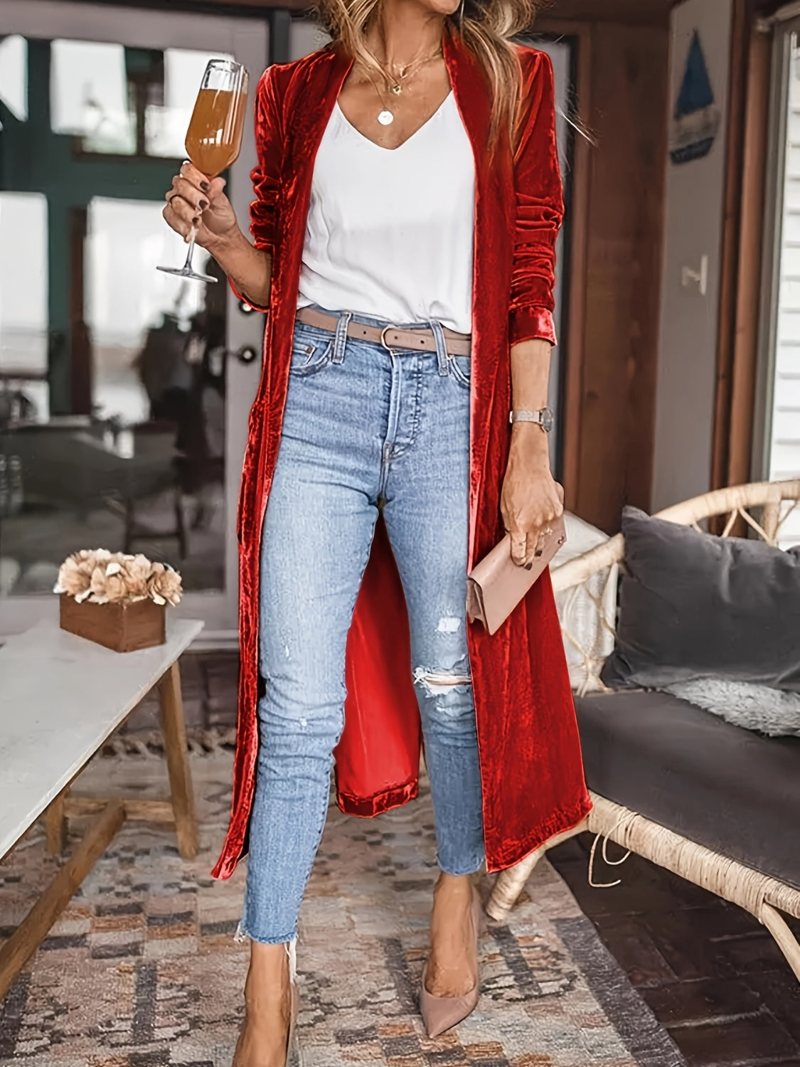 Velvet duster cardigan sales