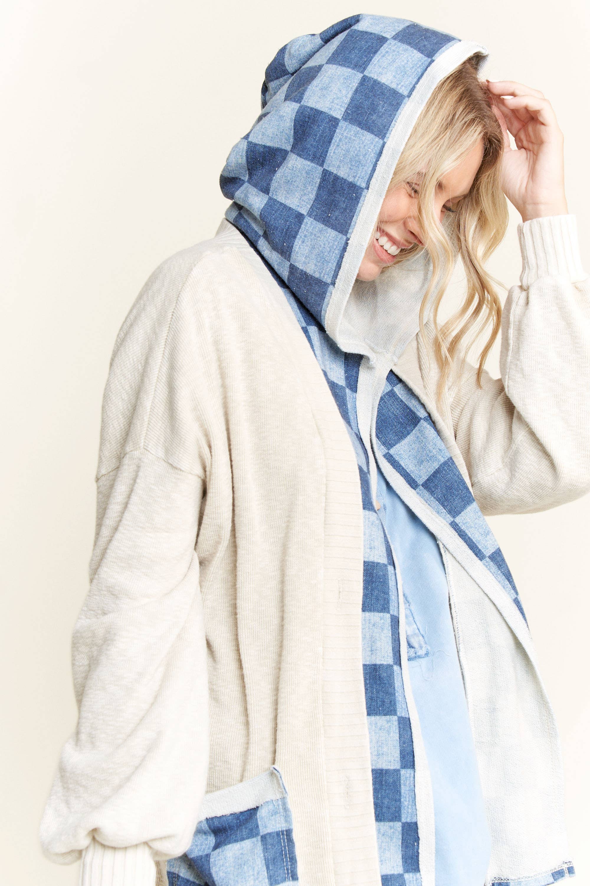 Mineral Wash Checkerboard Hoodie Sweater Cardigan-Jackets-Krush Kandy, Women's Online Fashion Boutique Located in Phoenix, Arizona (Scottsdale Area)