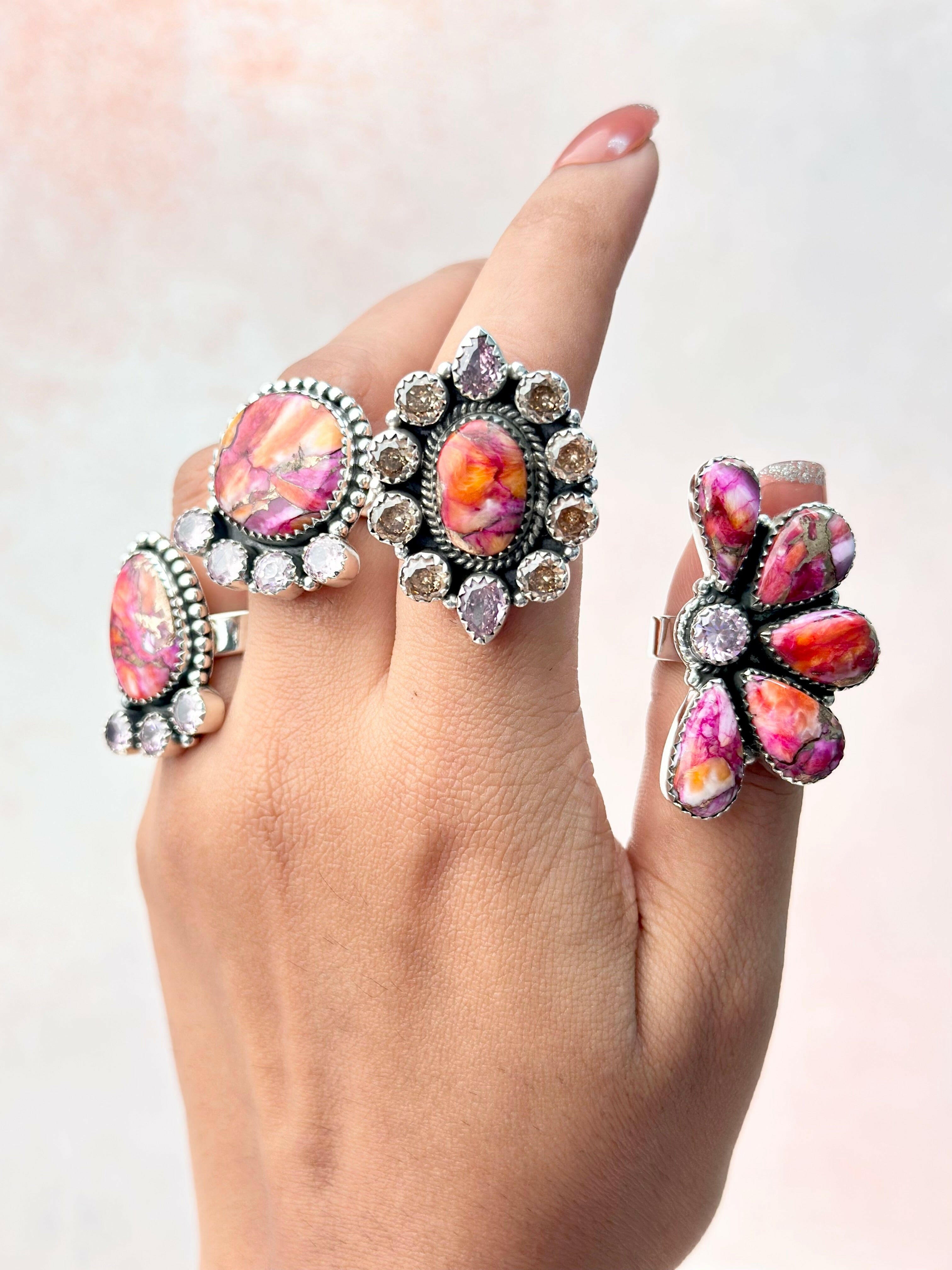Star Burst Slab and Pink CZ Rings-Rings-Krush Kandy, Women's Online Fashion Boutique Located in Phoenix, Arizona (Scottsdale Area)