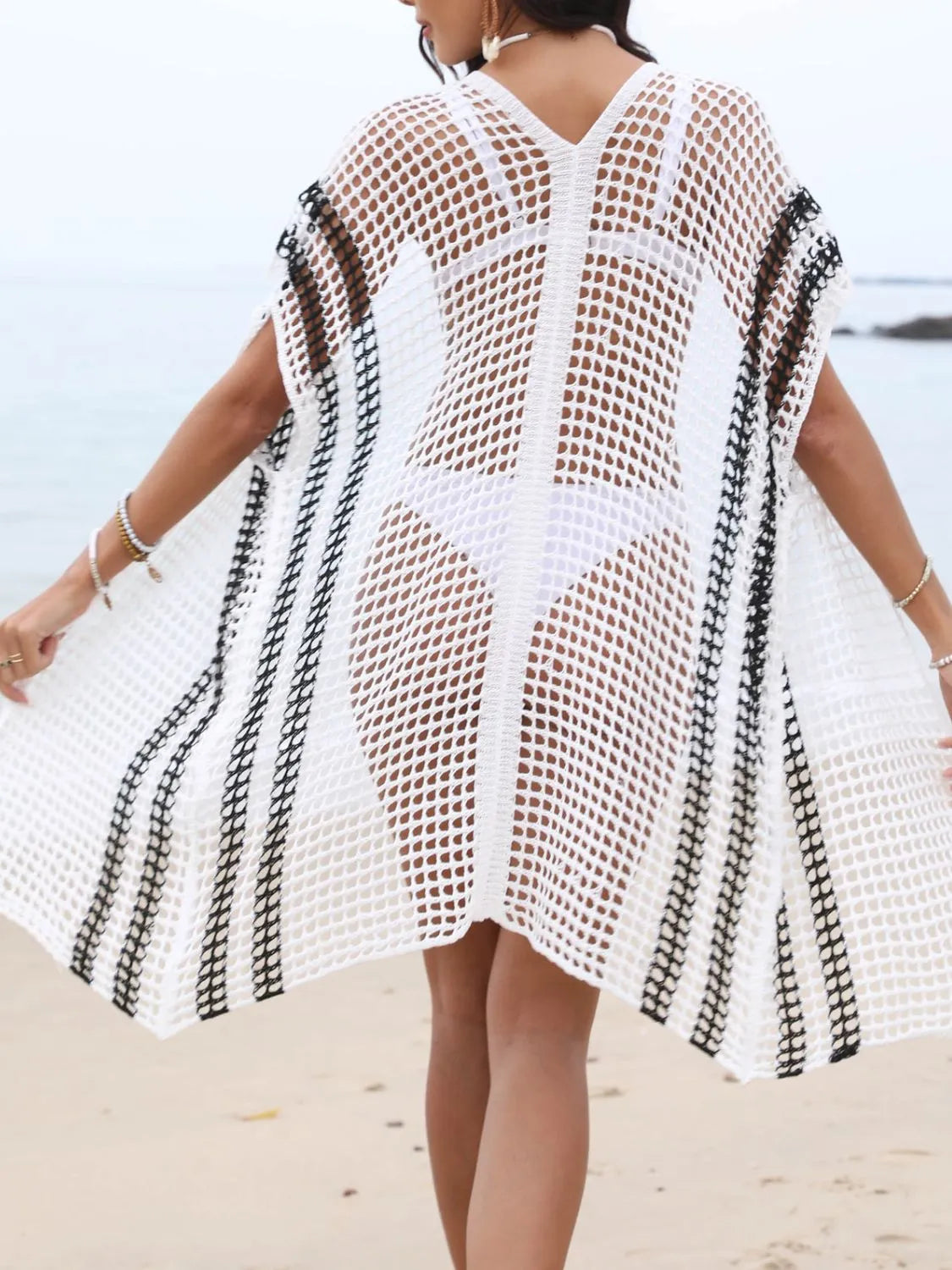 Open Front Contrast Openwork Cover-Up-Krush Kandy, Women's Online Fashion Boutique Located in Phoenix, Arizona (Scottsdale Area)