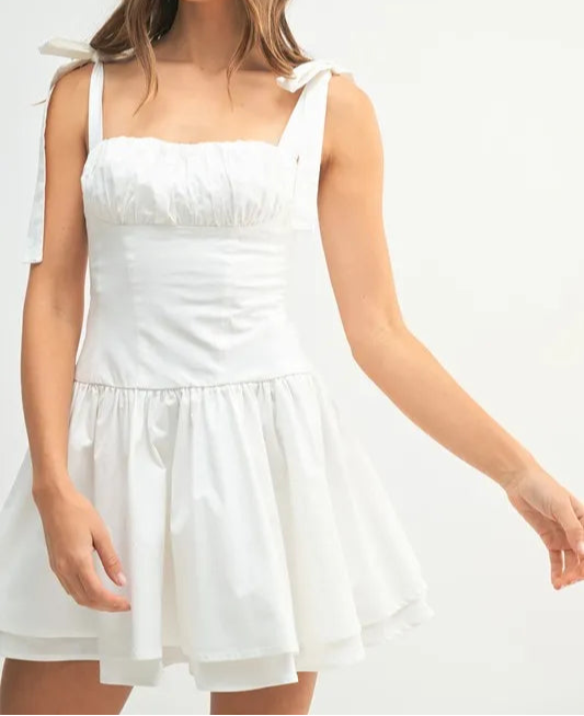 MABLE Shoulder Tie Corset Panel Mini Dress-Dresses-Krush Kandy, Women's Online Fashion Boutique Located in Phoenix, Arizona (Scottsdale Area)