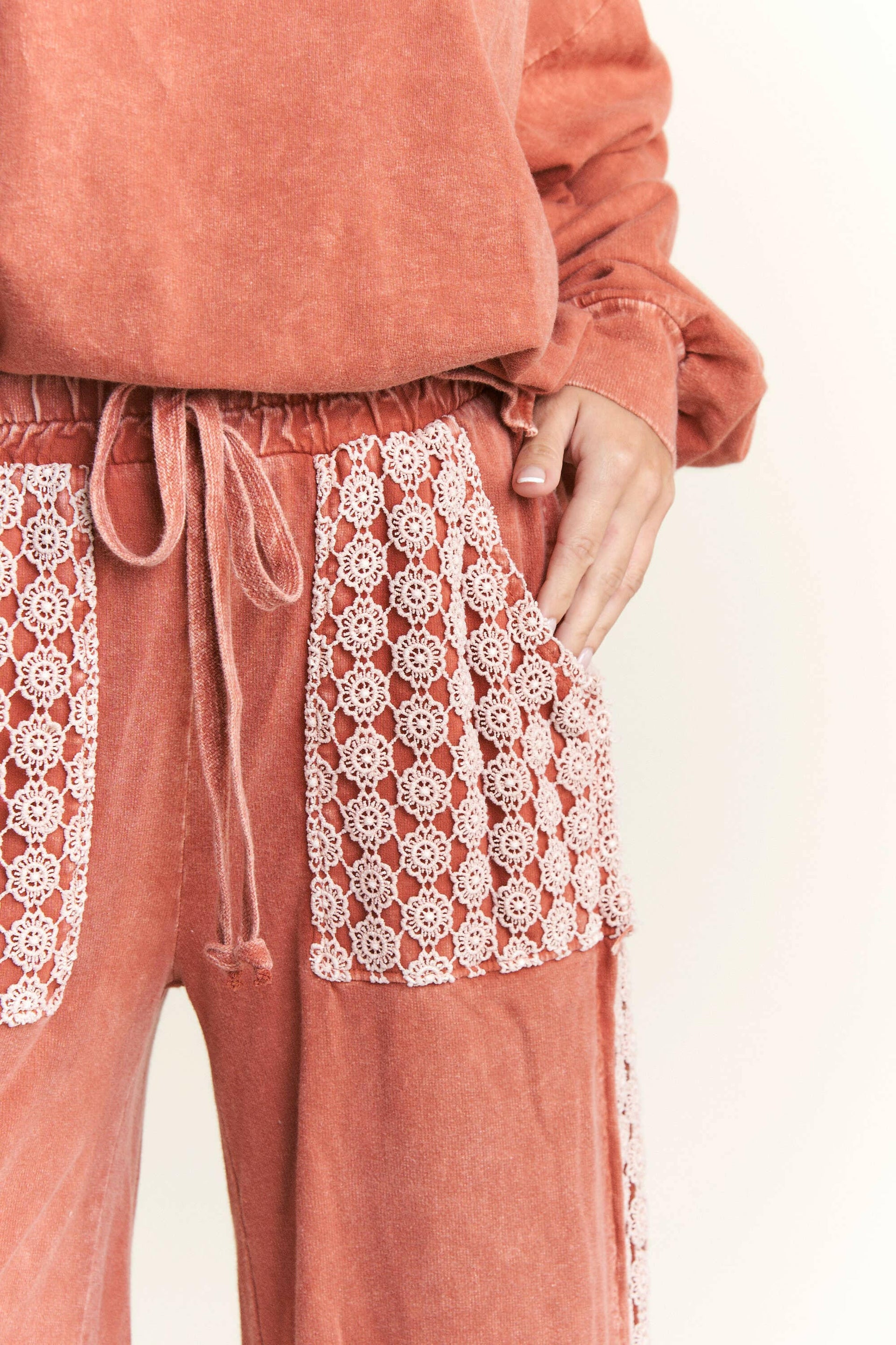 MineralWash Floral Daisy trim Pants-PANTS-Krush Kandy, Women's Online Fashion Boutique Located in Phoenix, Arizona (Scottsdale Area)