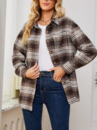 Plaid Button Up Long Sleeve Shacket-Jacket-Krush Kandy, Women's Online Fashion Boutique Located in Phoenix, Arizona (Scottsdale Area)