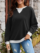 Lovelet Contrast Round Neck Long Sleeve Sweatshirt-Krush Kandy, Women's Online Fashion Boutique Located in Phoenix, Arizona (Scottsdale Area)