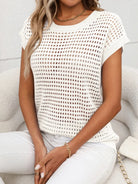 Openwork Round Neck Short Sleeve Knit Cover Up-Krush Kandy, Women's Online Fashion Boutique Located in Phoenix, Arizona (Scottsdale Area)