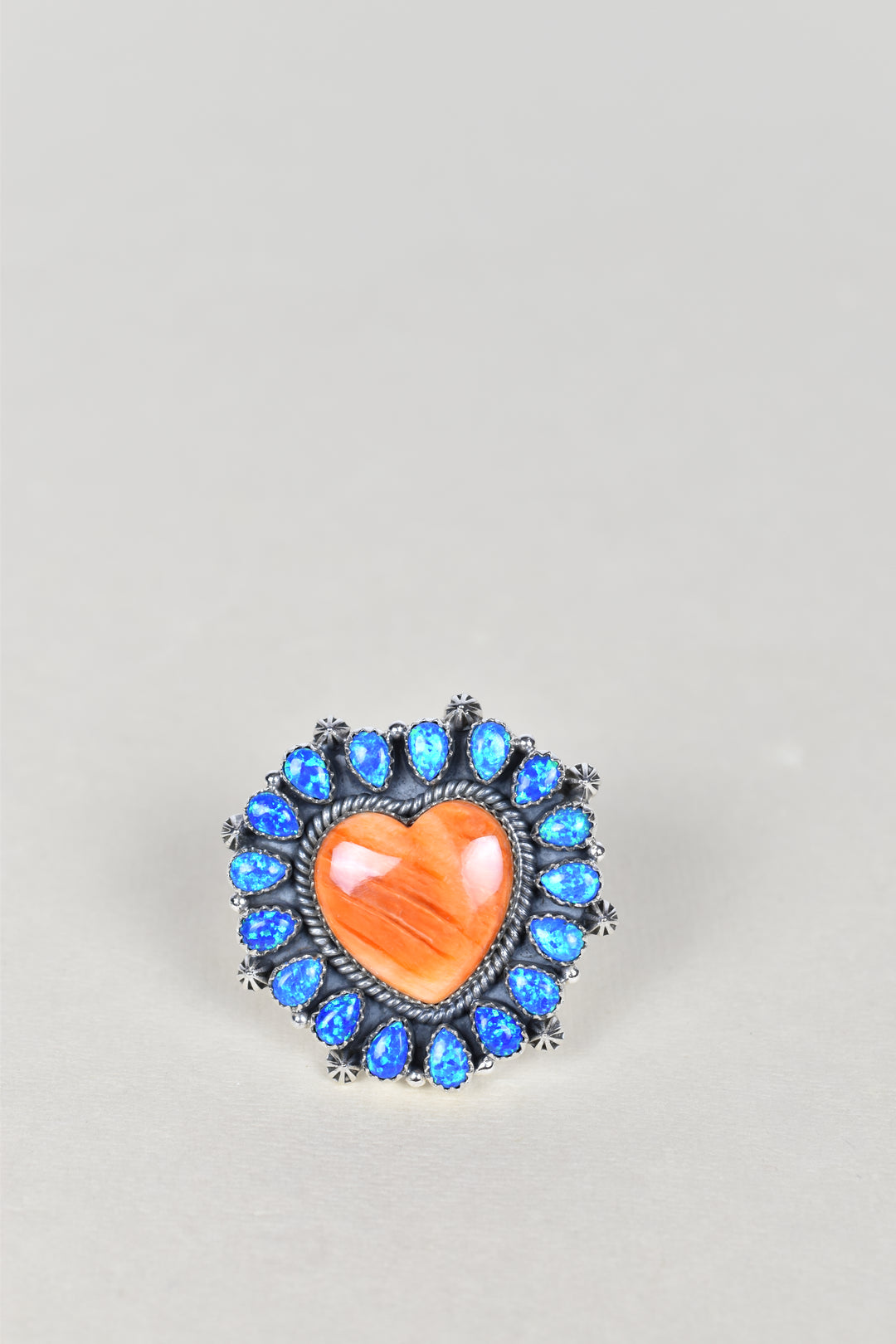 Orange Spiny Oyster Heart & Blue Opal One of A Kind Ring-Rings-Krush Kandy, Women's Online Fashion Boutique Located in Phoenix, Arizona (Scottsdale Area)
