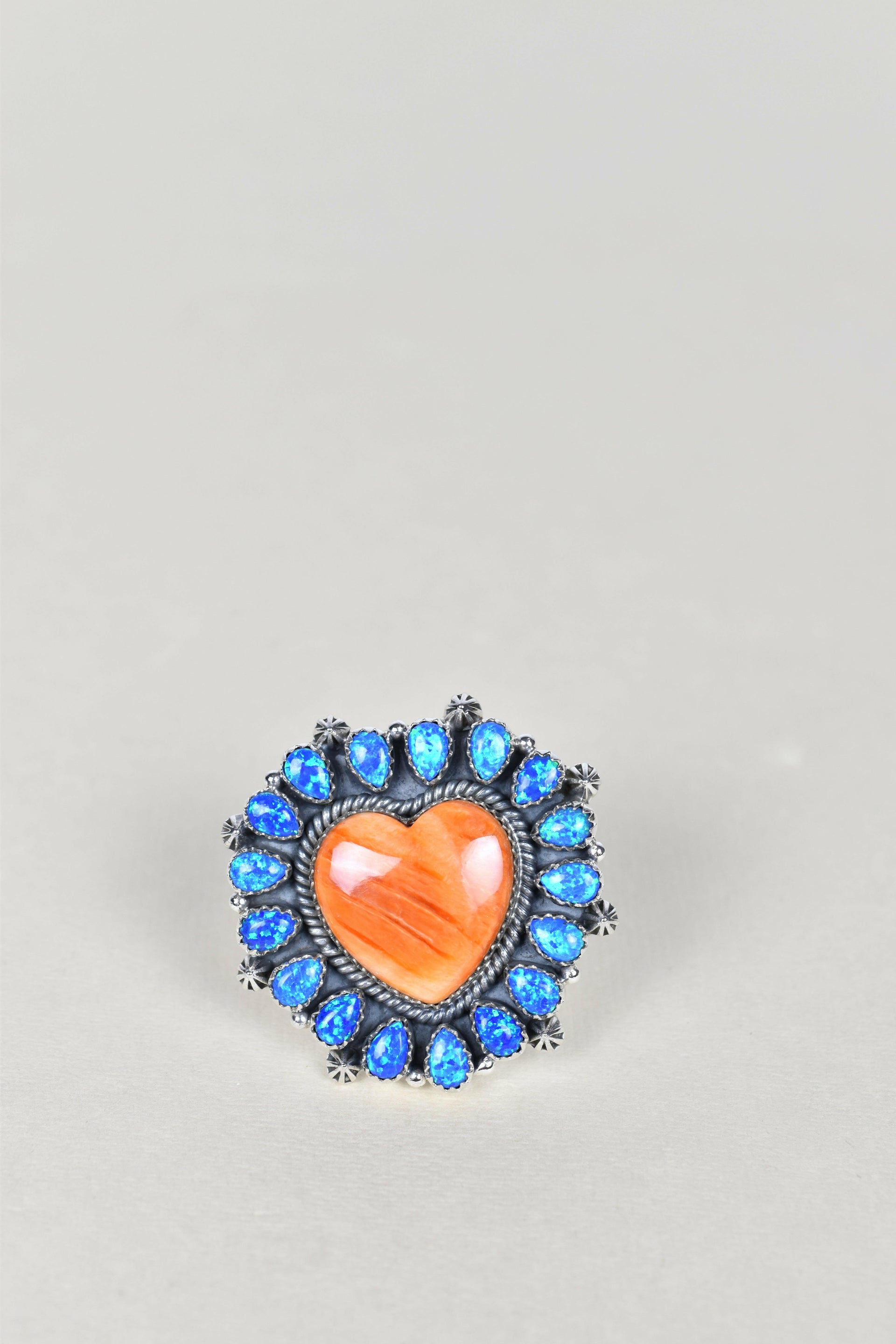Orange Spiny Oyster Heart & Blue Opal One of A Kind Ring-Cluster Rings-Krush Kandy, Women's Online Fashion Boutique Located in Phoenix, Arizona (Scottsdale Area)