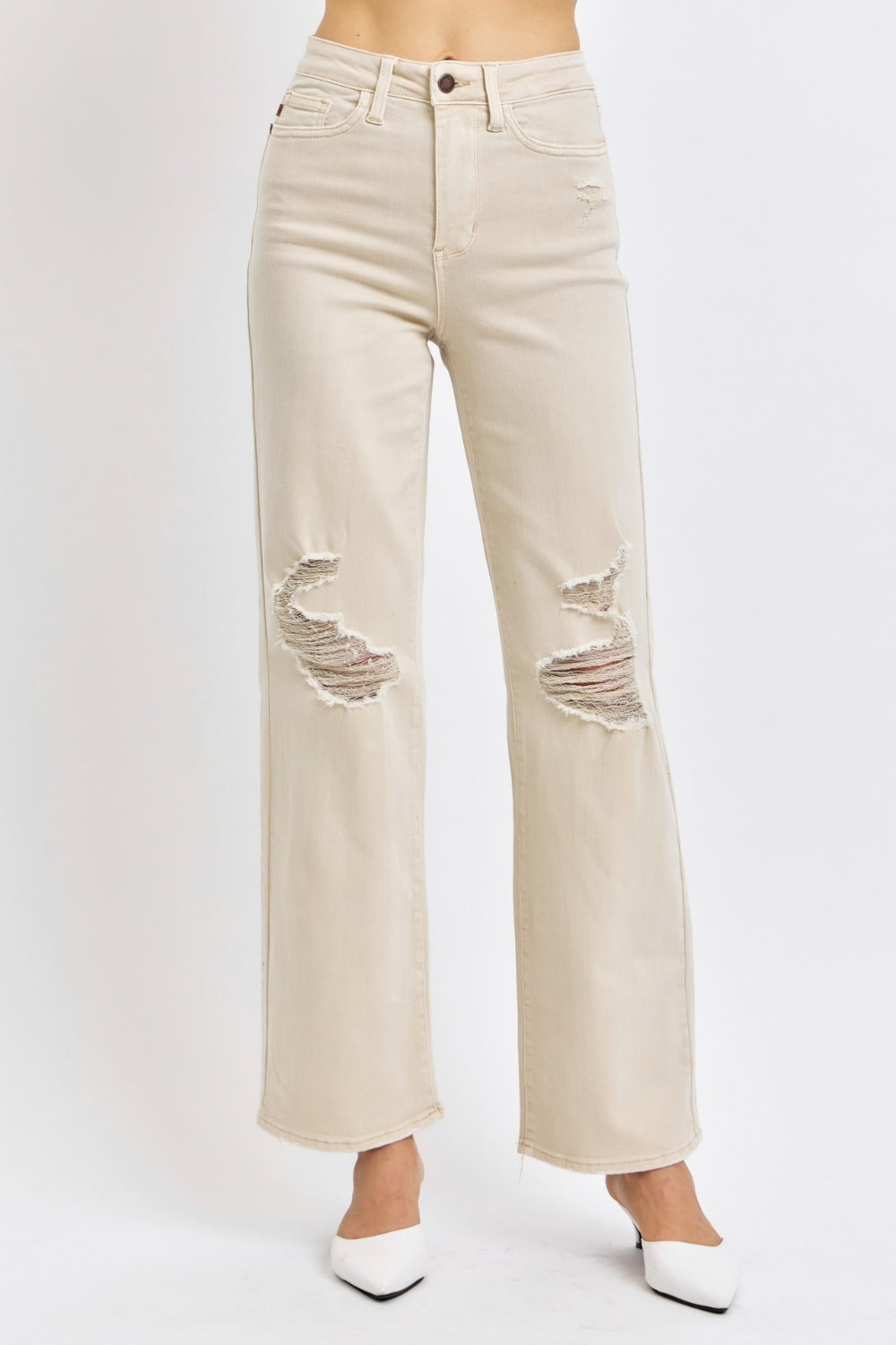 Judy Blue Full Size High Waist Distressed Wide Leg Jeans-Jeans-Krush Kandy, Women's Online Fashion Boutique Located in Phoenix, Arizona (Scottsdale Area)