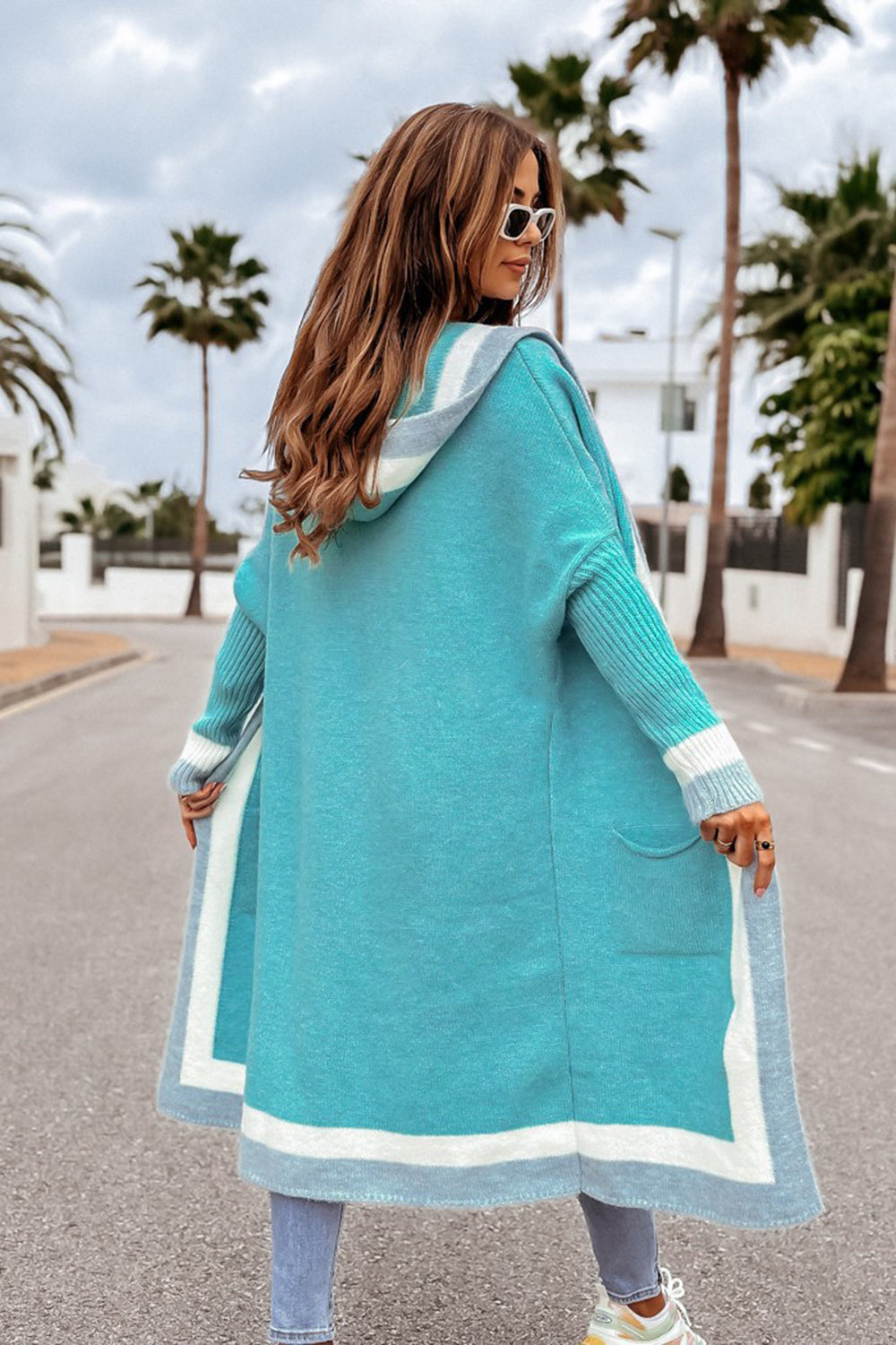 Pocketed Contrast Long Sleeve Hooded Cardigan-Krush Kandy, Women's Online Fashion Boutique Located in Phoenix, Arizona (Scottsdale Area)