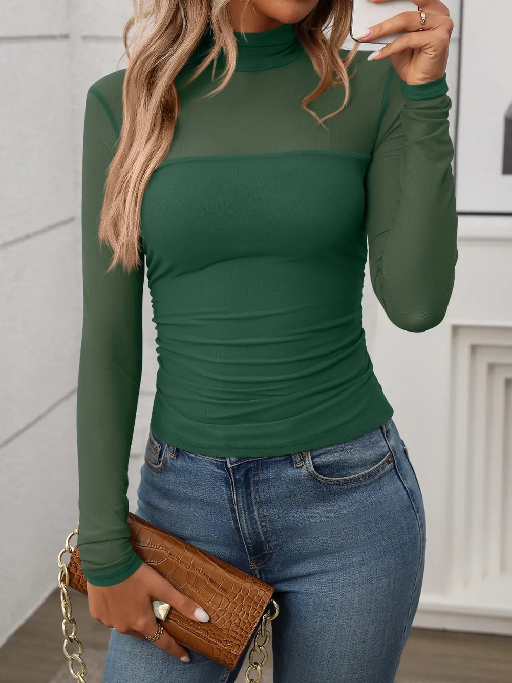 Mock Neck Long Sleeve Top-Tops-Krush Kandy, Women's Online Fashion Boutique Located in Phoenix, Arizona (Scottsdale Area)