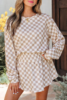 Checkered Long Sleeve Top and Skirt Two-Piece Set-2 Piece Outfit Sets-Krush Kandy, Women's Online Fashion Boutique Located in Phoenix, Arizona (Scottsdale Area)