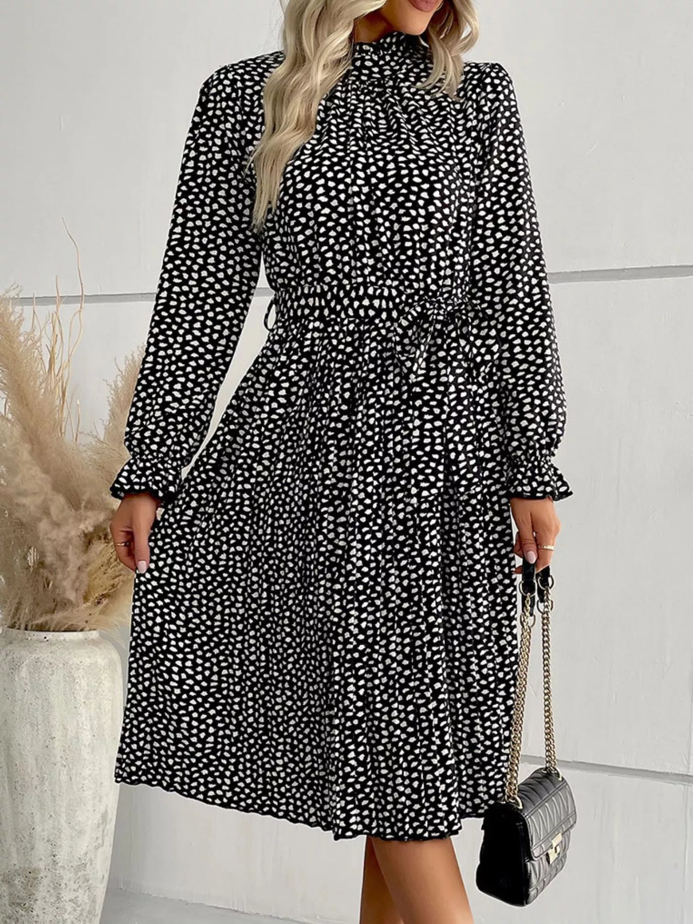 Animal Print Mock Neck Flounce Sleeve Dress-Dresses-Krush Kandy, Women's Online Fashion Boutique Located in Phoenix, Arizona (Scottsdale Area)