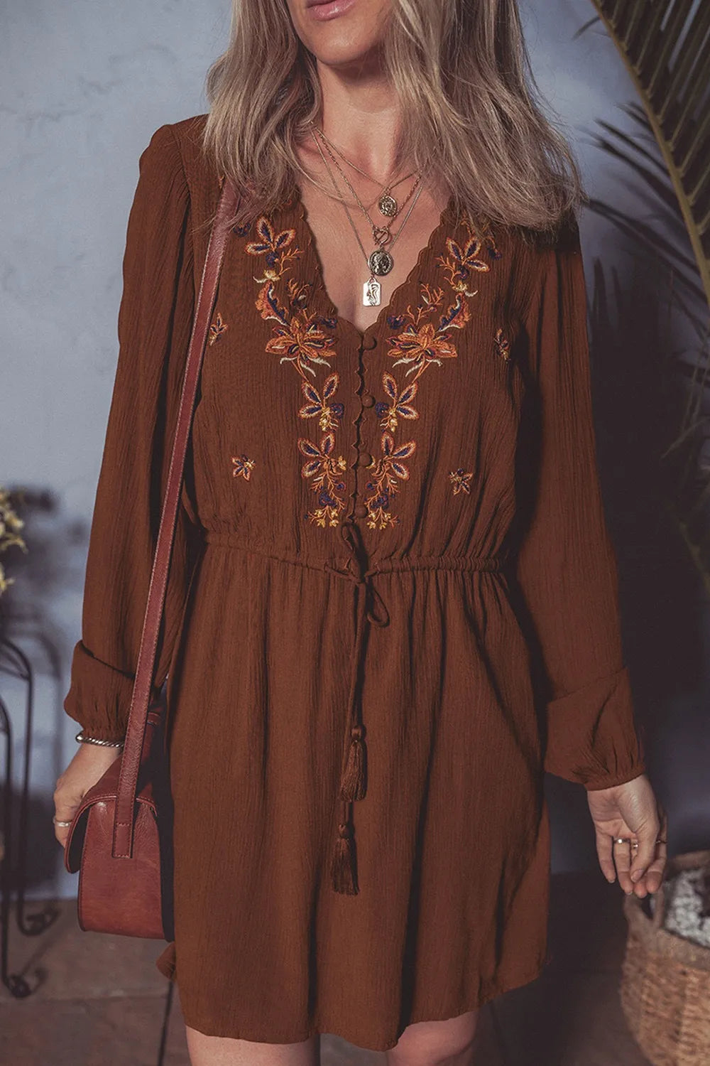 Floral Embroidered Long Sleeve Mini Dress-Dresses-Krush Kandy, Women's Online Fashion Boutique Located in Phoenix, Arizona (Scottsdale Area)