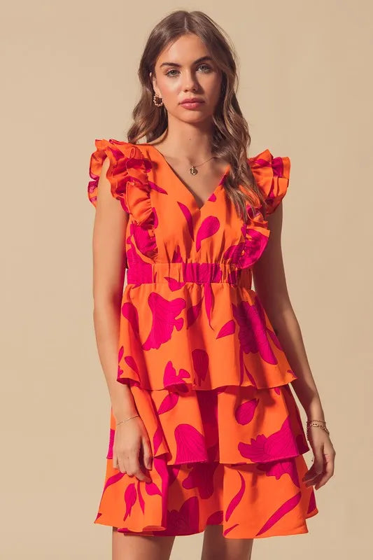 SO ME Floral V Neck Layered Dress with Elasticized Waist-Dresses-Krush Kandy, Women's Online Fashion Boutique Located in Phoenix, Arizona (Scottsdale Area)