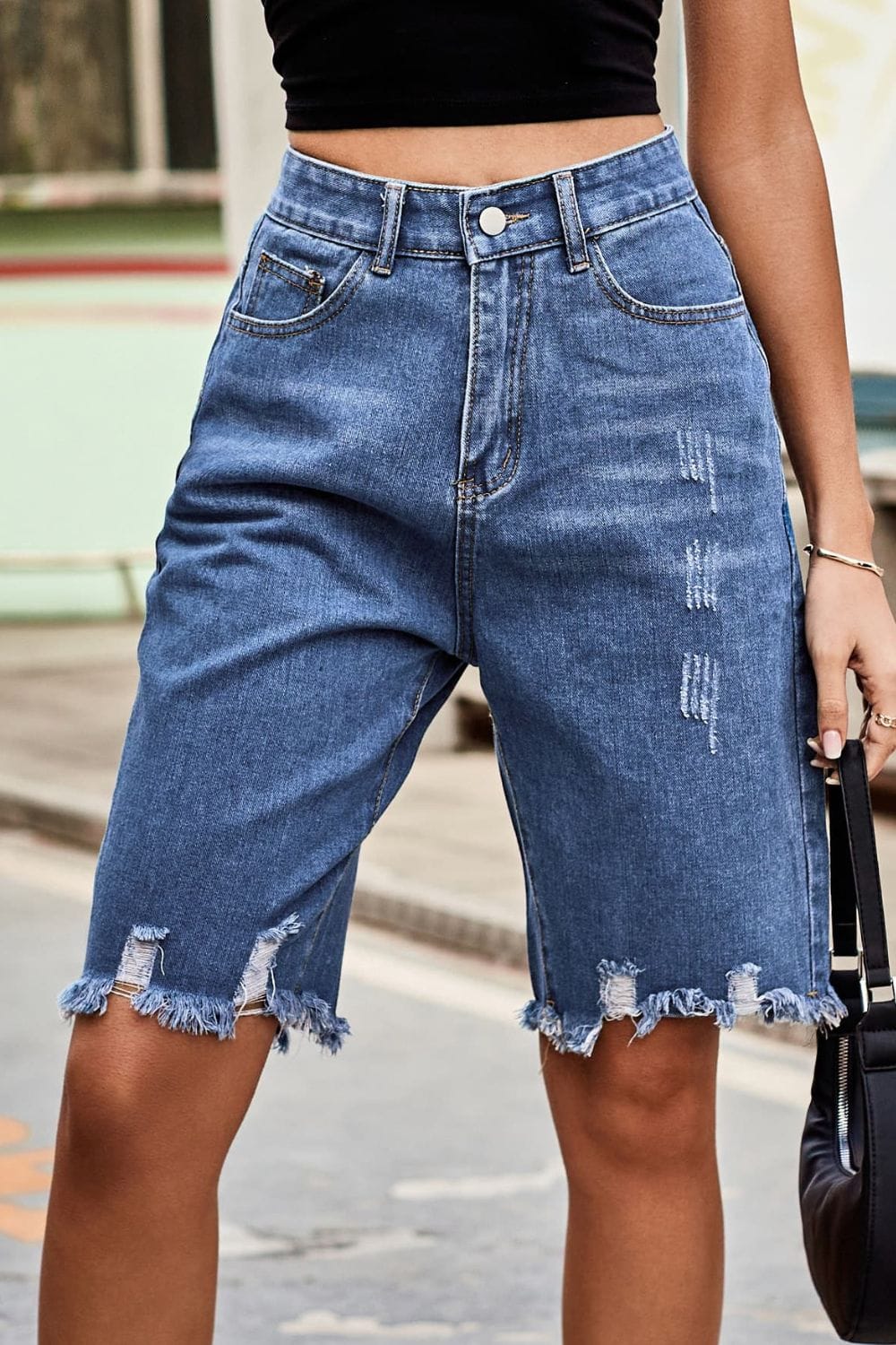 Raw Hem High Waist Denim Shorts with Pockets-Short-Krush Kandy, Women's Online Fashion Boutique Located in Phoenix, Arizona (Scottsdale Area)