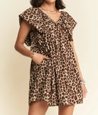 Davi & Dani Animal Printed Velvet Ribbon Mini Dress-Dresses-Krush Kandy, Women's Online Fashion Boutique Located in Phoenix, Arizona (Scottsdale Area)