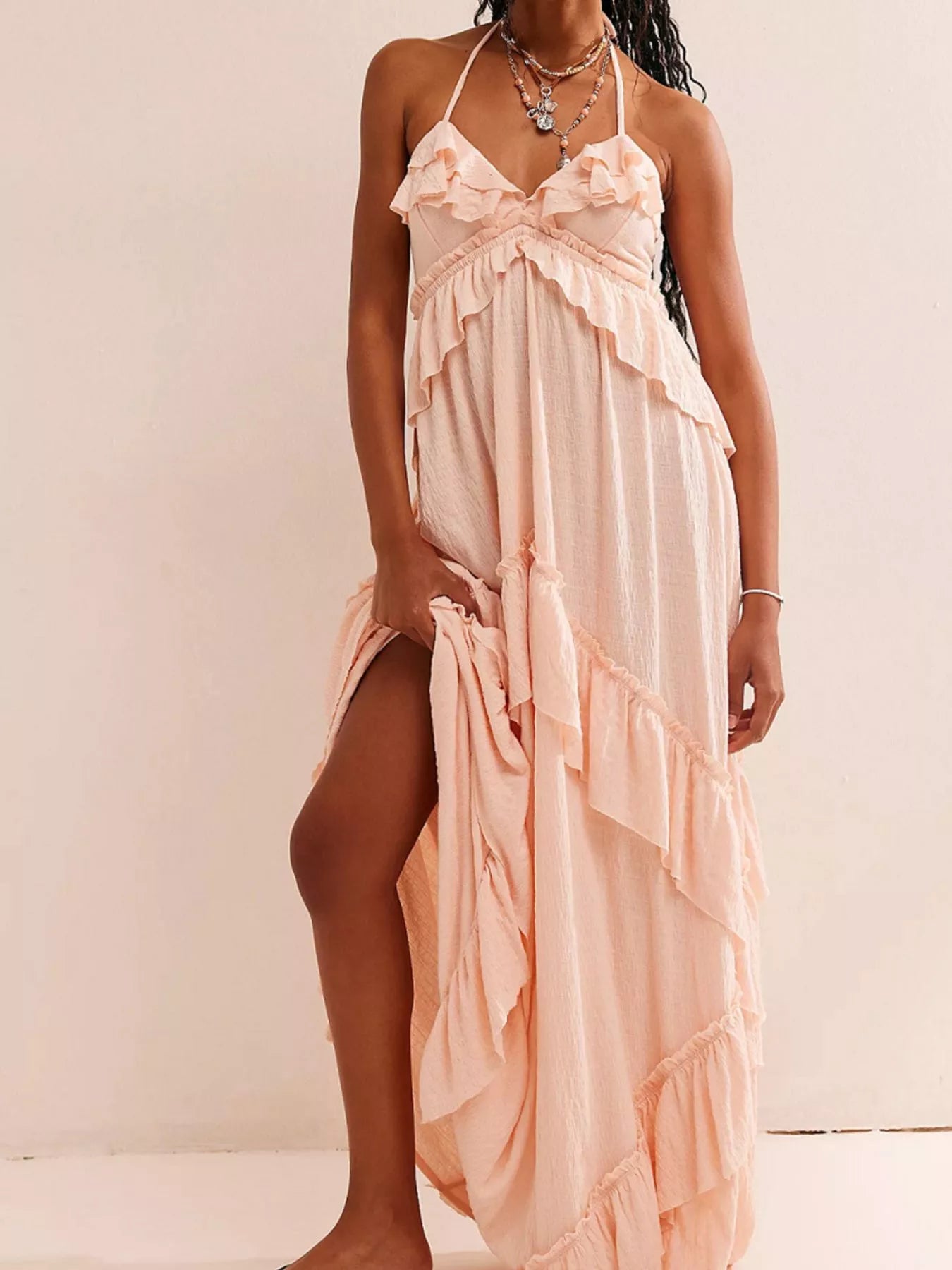 Ruffled Halter Neck Maxi Dress-Dresses-Krush Kandy, Women's Online Fashion Boutique Located in Phoenix, Arizona (Scottsdale Area)