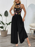 Floral Embroidered Halter Neck Pleated Jumpsuit-Jumpsuits & Rompers-Krush Kandy, Women's Online Fashion Boutique Located in Phoenix, Arizona (Scottsdale Area)