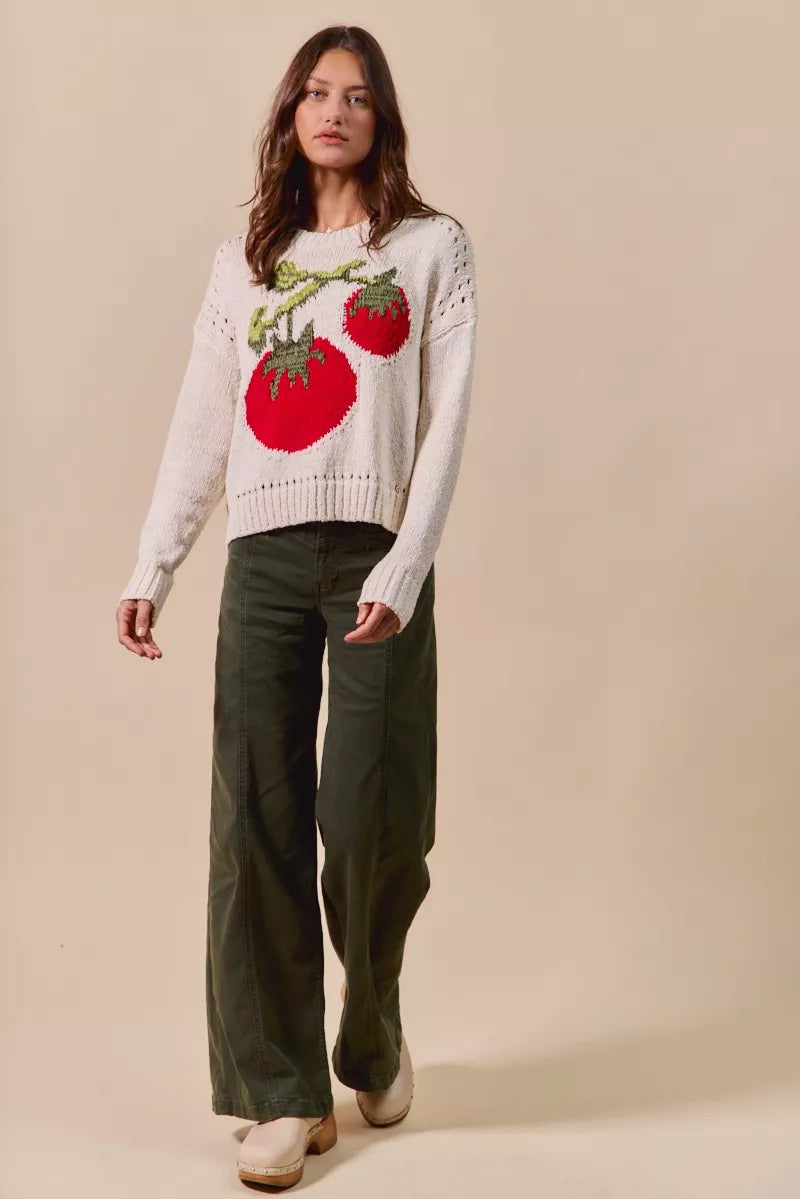 SO ME Vegetable Round Neck Long Sleeve Sweater-Sweater-Krush Kandy, Women's Online Fashion Boutique Located in Phoenix, Arizona (Scottsdale Area)